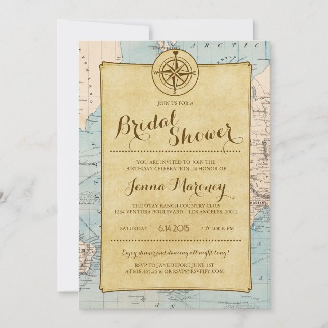 Travel Map Bridal Shower Invitation (Front)