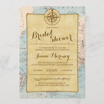 Travel Map Bridal Shower Invitation by GreenLeafDesigns at Zazzle