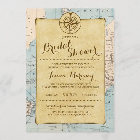 Travel Map Bridal Shower Invitation