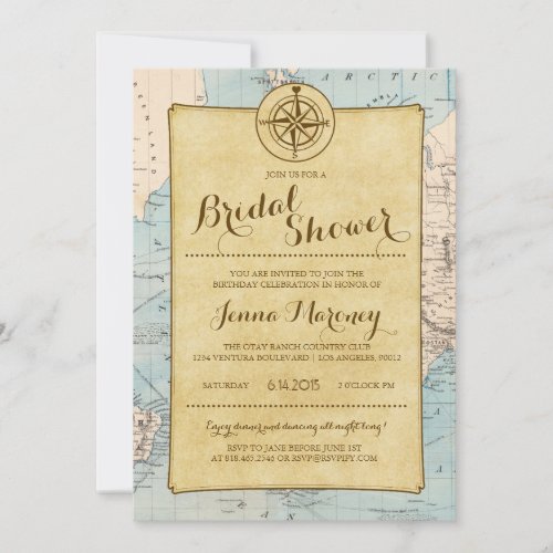 Travel Map Bridal Shower Invitation