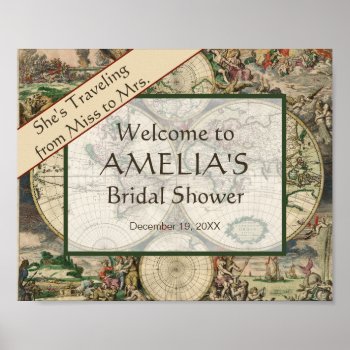 Travel Map Bridal Shower Welcome Sign Miss To Mrs by angela65 at Zazzle