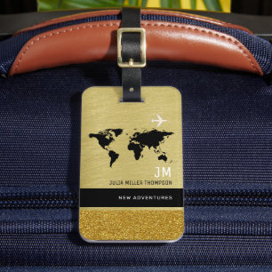 Travel Map Gold Classy International Adventures Luggage Tag