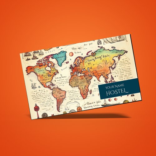 Travel map hostel vintage old style retro drawing  business card