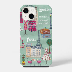 Travel map London Paris iPhone 14 Case
