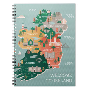 Travel Map of Ireland Landmarks & Cities Notebook