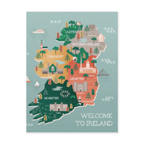 Travel Map of Ireland | Landmarks & Cities Postcard