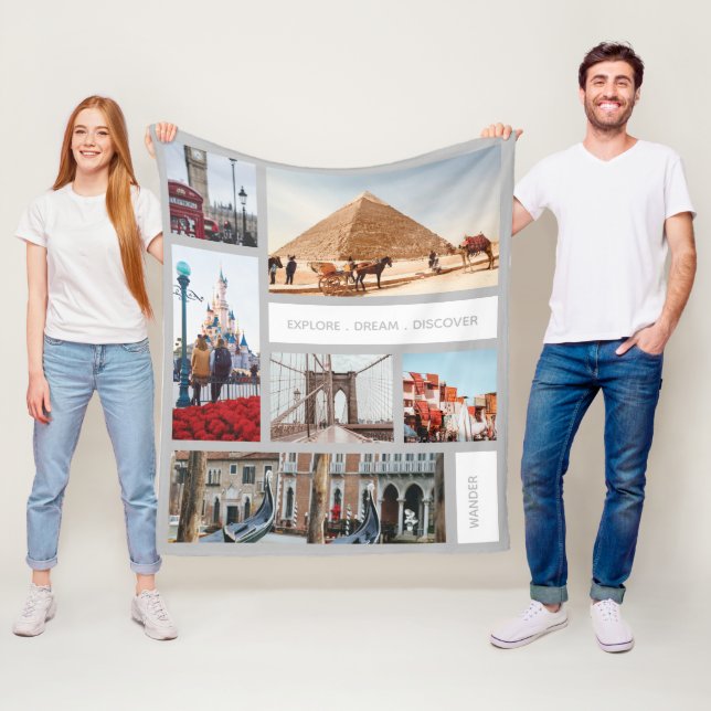 Travel Memories Photo Keepsake White Gray Fleece Blanket (In Situ)