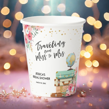 Travel Miss To Mrs Adventure Floral Bridal Shower Paper Cups by Anietillustration at Zazzle