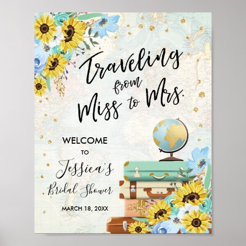 Travel Miss to Mrs Bridal Shower Welcome Sign
