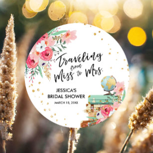 Travel Miss to Mrs Pink Floral Bridal Shower Favor Tags