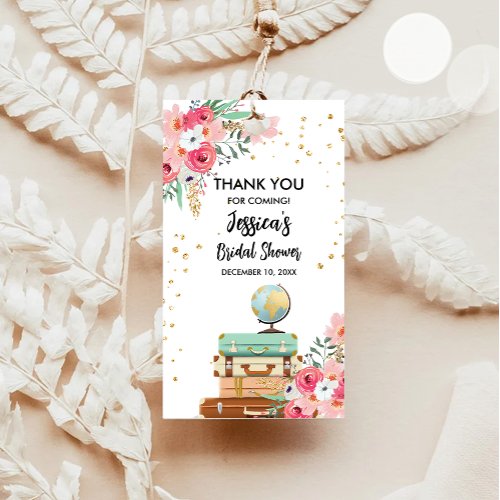 Travel Miss to Mrs Pink Floral Bridal Shower Gift Tags