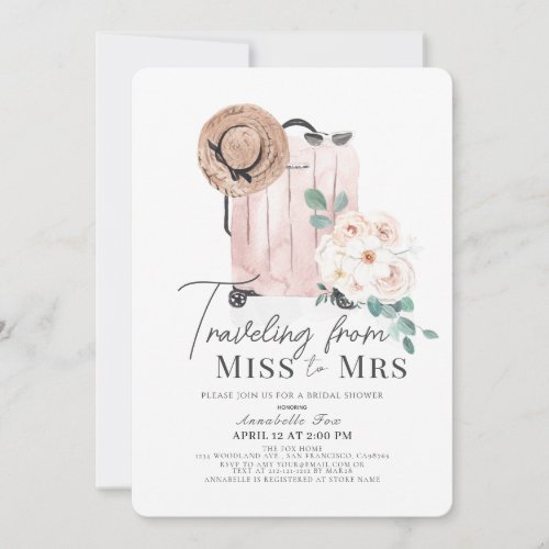 Travel Miss to Mrs Pink Suitcase Bridal Shower Invitation