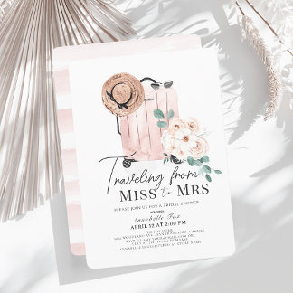 Travel Miss to Mrs Pink Suitcase Bridal Shower Invitation