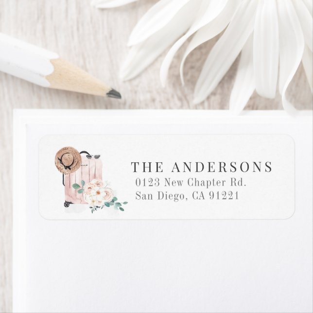 Travel Miss to Mrs Pink Suitcase Bridal Shower Label (Insitu)