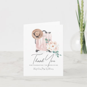 Travel Miss to Mrs Pink Suitcase Bridal Shower Letterpress Thank You Card