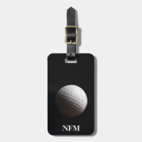 Travel Monogram Sports White Golf Ball on Black Bag Tag