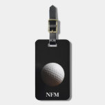 Travel Monogram Sports White Golf Ball On Black Luggage Tag at Zazzle
