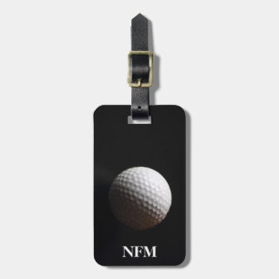 Travel Monogram Sports White Golf Ball on Black Luggage Tag