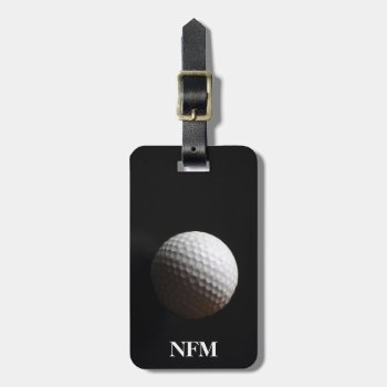 Travel Monogram Sports White Golf Ball On Black Luggage Tag by ImageRecollections at Zazzle