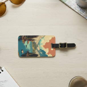 Travel Mountain Sunset Retro Outdoors Luggage Tag