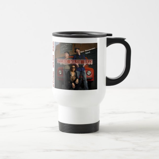 TRAVEL MUG- BEV WASSERMAN BAND STONE WASH RED TRAVEL MUG (Right)
