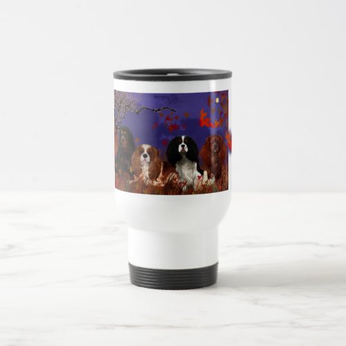 Travel mug cavalier spaniels and autumn scene tra travel mug