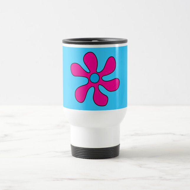 Travel Mug - Flower Power Pink on Blue (Center)