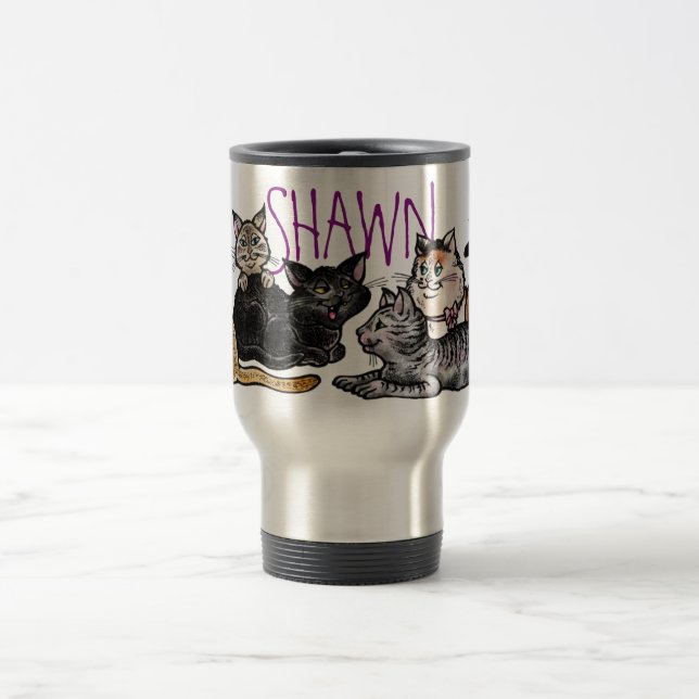 Travel Mug, Happy Alley Cats, Custom Name Travel Mug (Center)