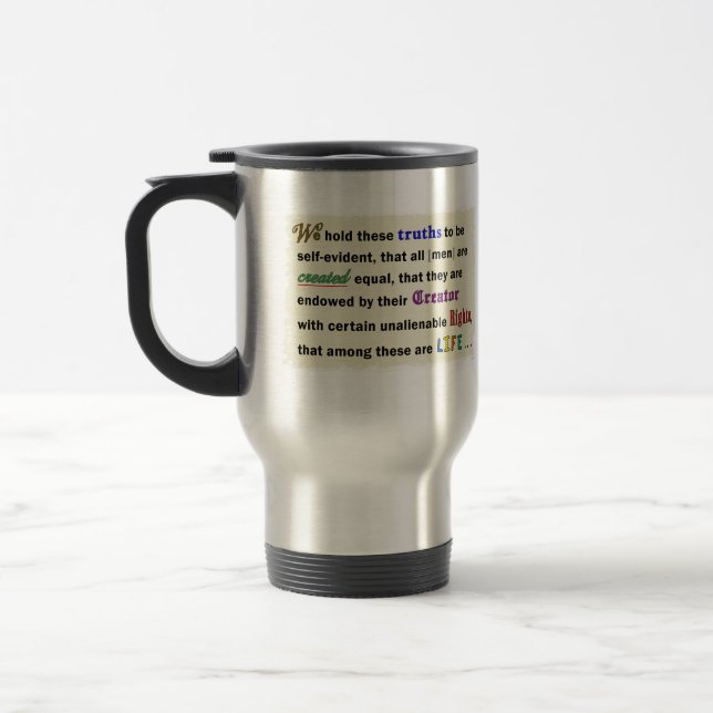 Travel mug with a pro-life message. (Left)