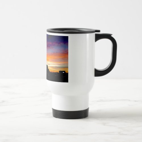 Travel mug with handle and Sunset photograph 