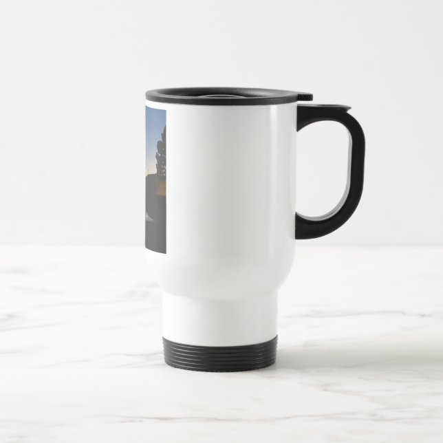 Travel mug with handle sunset photo with pines (Right)