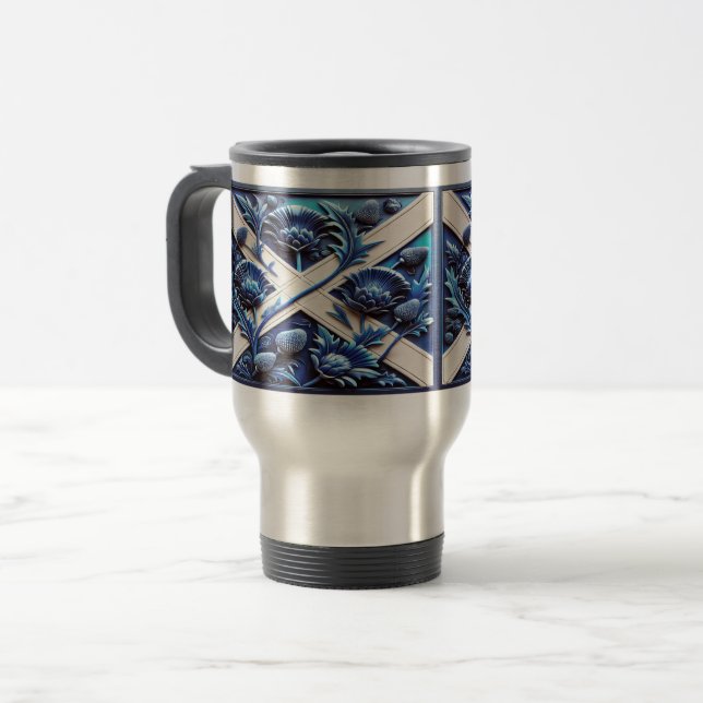 Travel Mug with Scottish Thistles Design (Front Left)