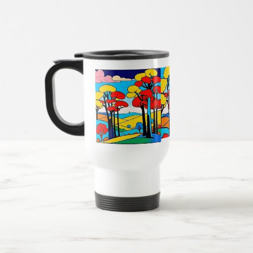 Travel mug wth handle beautiful colorful landscape