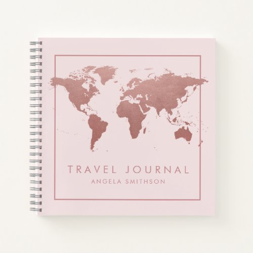 Travel Notebook Journal Rose Gold Pink World Map