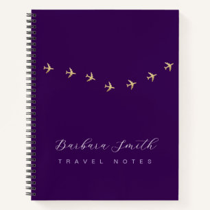 Travel Notes Airplanes on Purple Notebook