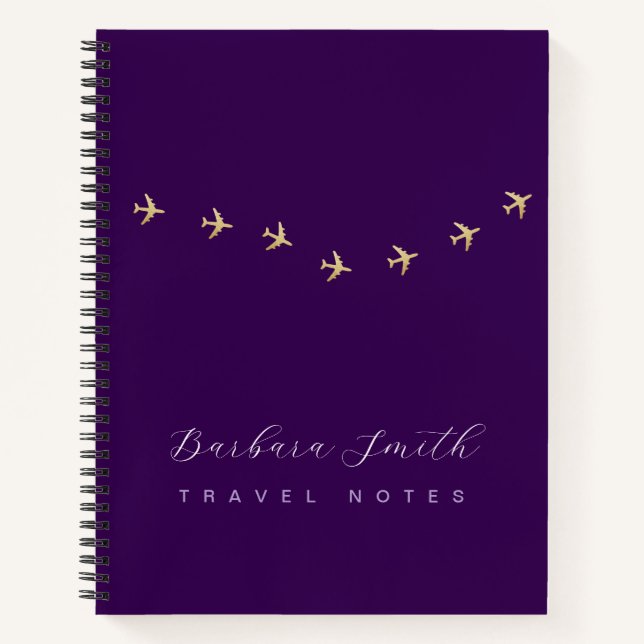 Travel Notes Airplanes on Purple Notebook (Front)