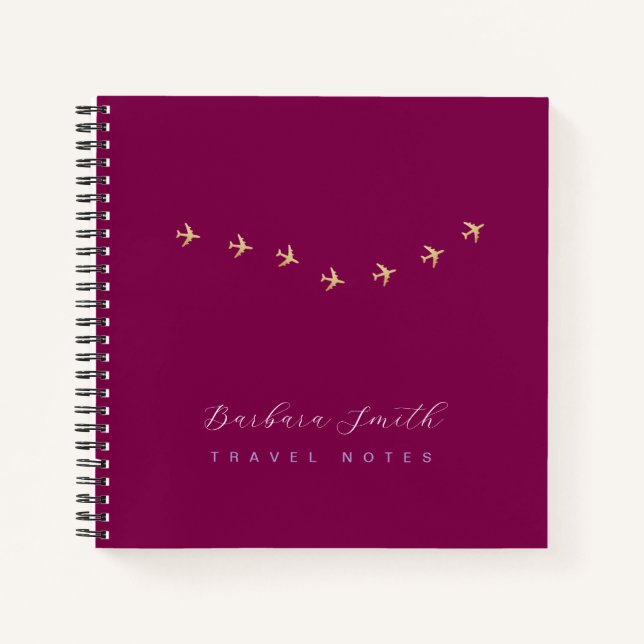 Travel Notes Small Airplanes Wine-Color Notebook (Front)