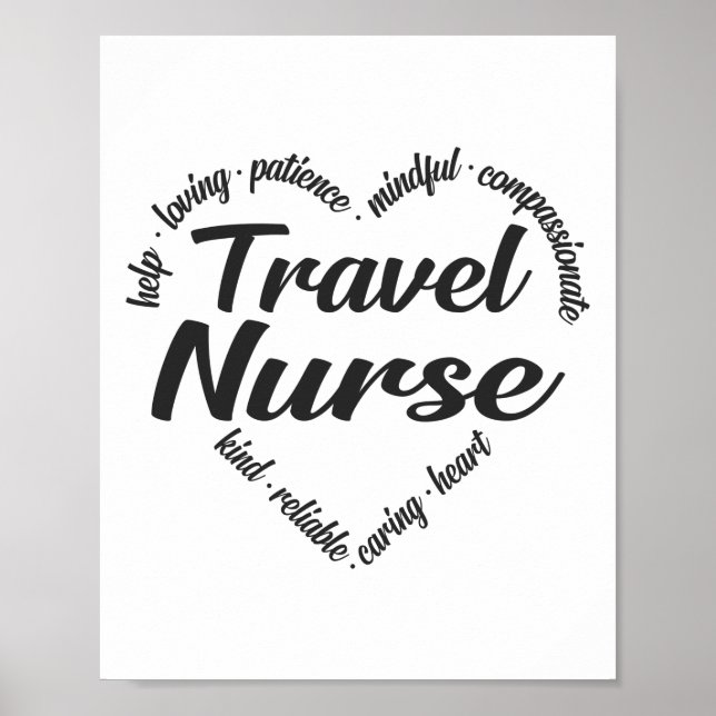 Travel Nurse Heart Word Cloud Poster (Front)