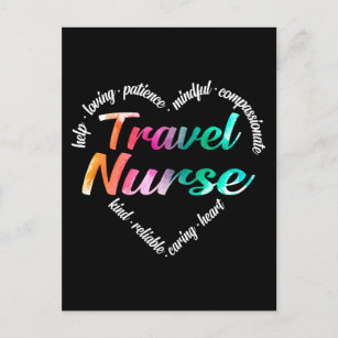 Travel Nurse Heart Word Cloud Watercolor Rainbow Holiday Postcard