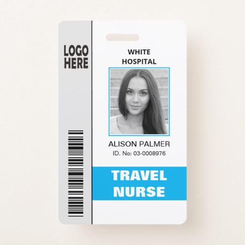 Travel nurse logo photo ID template blue Badge