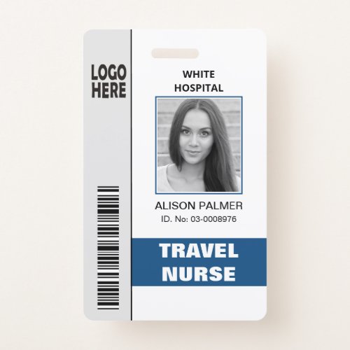Travel nurse logo photo ID template classic blue Badge