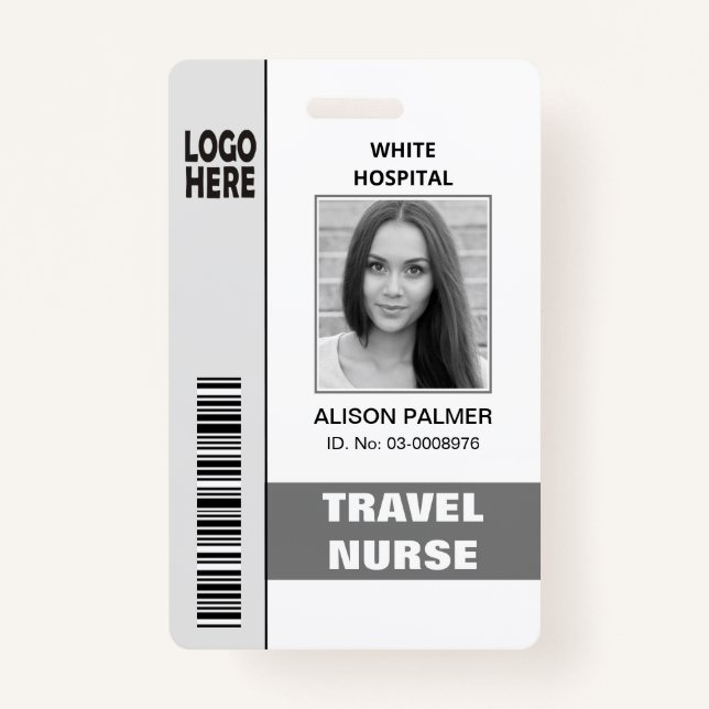 Travel nurse logo photo ID template grey Badge (Front)