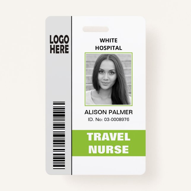 Travel nurse logo photo ID template lime green Badge (Front)