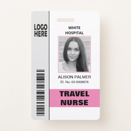 Travel nurse logo photo ID template pink Badge