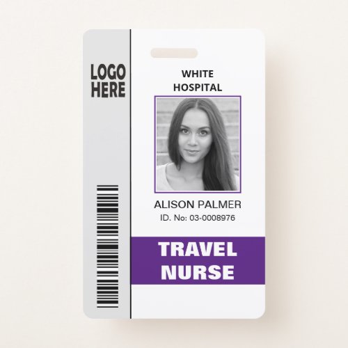 Travel nurse logo photo ID template purple Badge