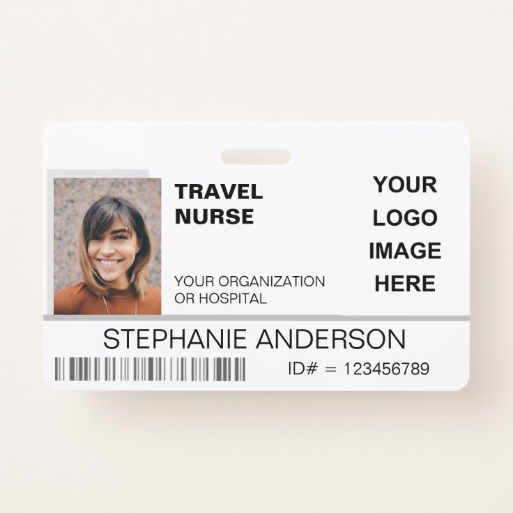 Travel Nurse Photo ID Name Hospital Logo Medical Badge | Zazzle