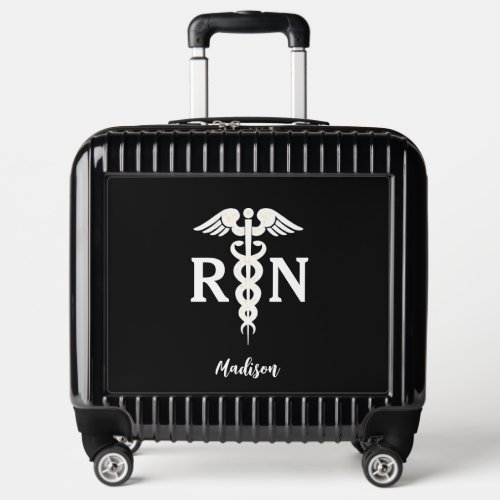 Travel Nurse RN Black White Medical Caduceus Luggage