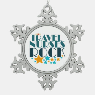 Travel Nurses Rock Snowflake Pewter Christmas Ornament