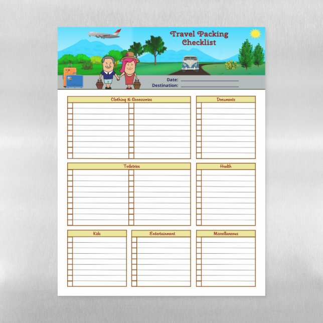 Travel Packing Checklist Magnetic Dry Erase Sheet (Vertical)