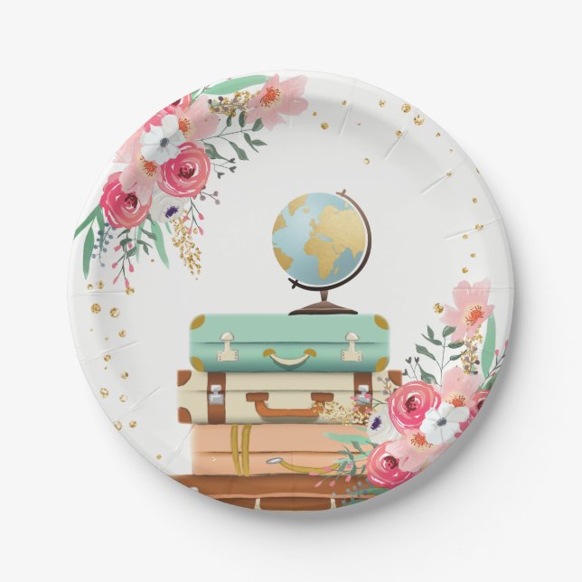 Travel Paper Plates Adventure Bridal shower Floral (Front)